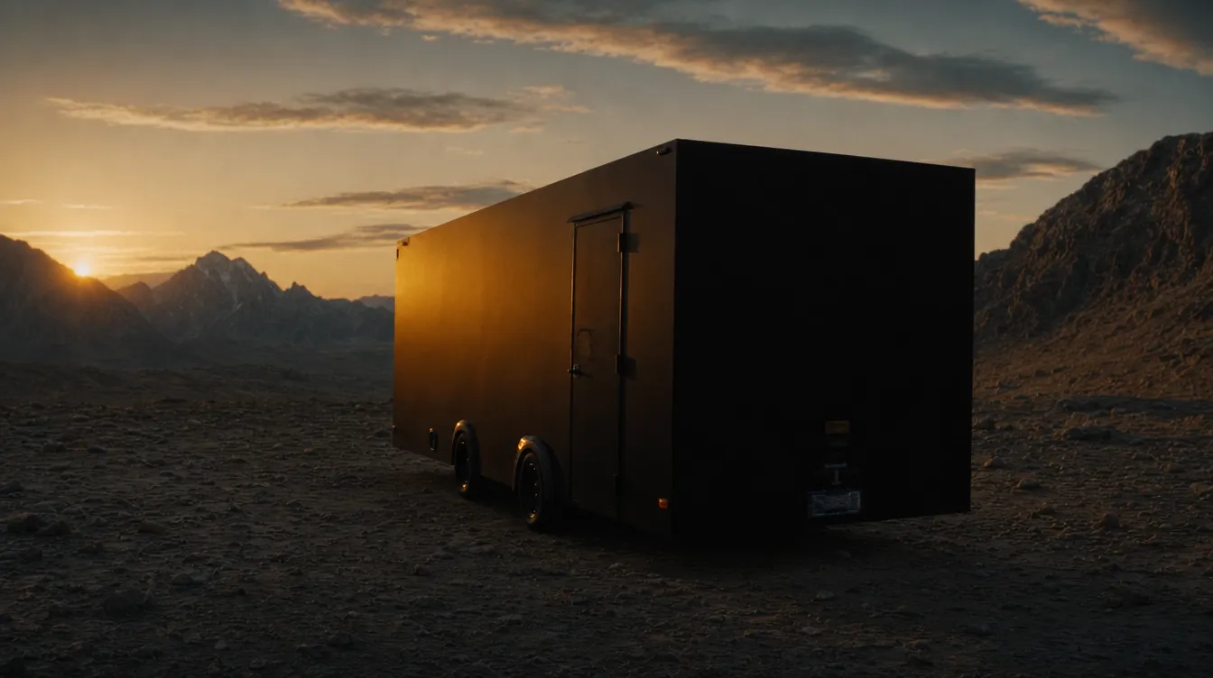 The droneport deployed in high-desert terrain at dusk